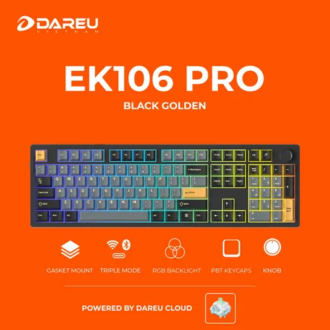 🎁🎁🎁 Tặng kèm bàn di ESP119 Orange - BÀN PHÍM CƠ GAMING DAREU EK106 PRO BLACK GOLDEN - DareU CLOUD (Linear)