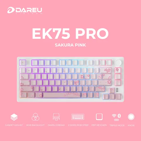 🎁🎁🎁 Tặng kèm bàn di ESP119 Orange - Bàn phím cơ không dây DAREU EK75 PRO – Sakura Pink (Triple Mode, Gasket Mount, RGB)