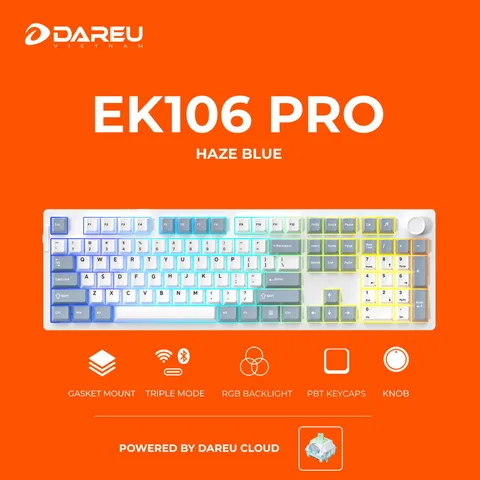 🎁🎁🎁 Tặng kèm bàn di ESP119 Orange - BÀN PHÍM CƠ GAMING DAREU EK106 PRO HAZE BLUE - DareU CLOUD (Linear)