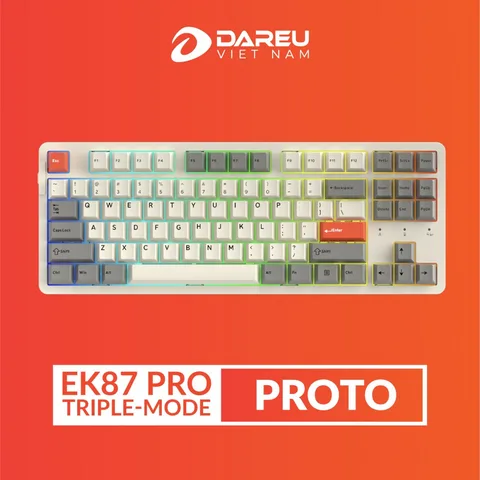 🎁🎁🎁 Tặng kèm bàn di ESP119 Orange - Bàn phím cơ không dây DAREU EK87 PRO - PROTO (Triple Mode, Cherry PBT Double Shot, Gasket Mount, RGB)