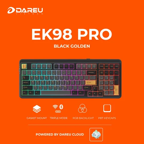 🎁🎁🎁 Tặng kèm bàn di ESP119 Orange -  Bàn phím máy tính DAREU EK98 PRO Black-Golden, CloudSwitch
