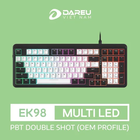 Bàn phím cơ Gaming DAREU EK98 WHITE x BLACK (Multi-Led, PBT Double Shot OEM profile)