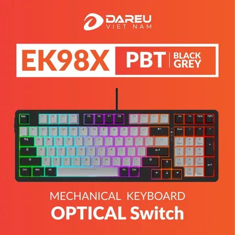 Bàn phím quang cơ Gaming DAREU EK98X PBT BLACK-GREY (WATERPROOF, OPTICAL sw, MULTI LED)