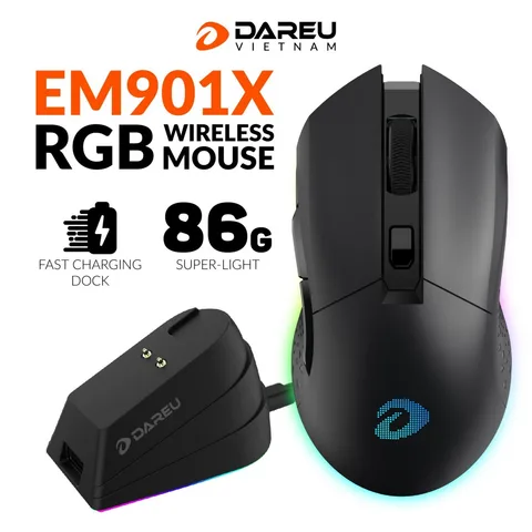 Chuột không dây Gaming DAREU EM901X RGB - SUPERLIGHT, FAST CHARING DOCK