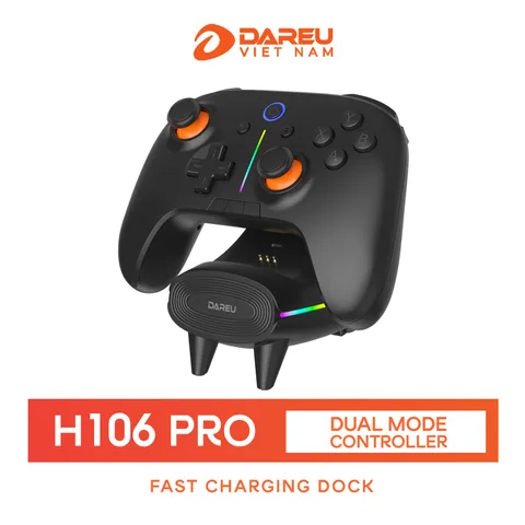 Tay cầm chơi game DAREU H106 PRO - Kết nối không dây | Dock sạc