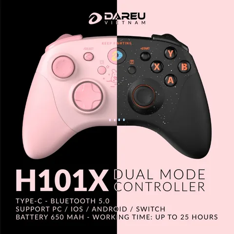 Tay cầm chơi game không dây DAREU H101X (Dual Mode: Type-C, Bluetooth)